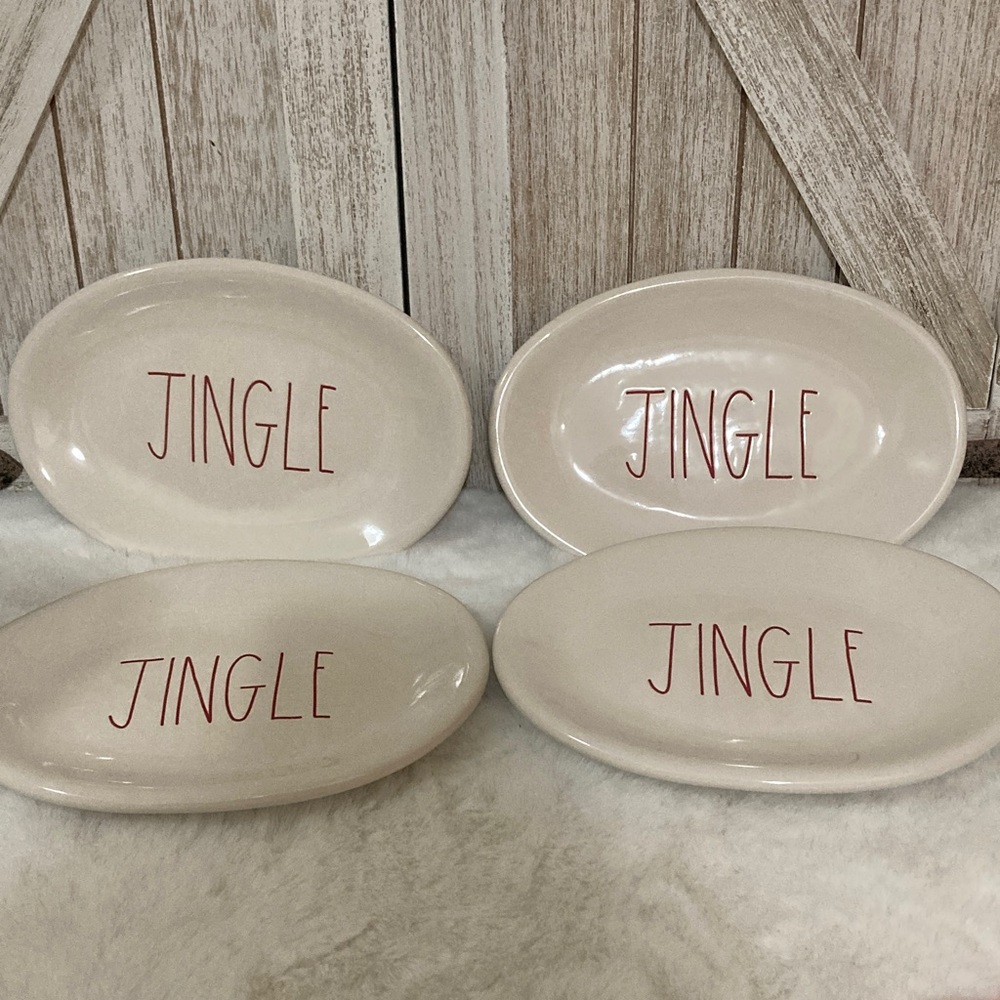Rae Dunn  Oval Plates with Red Jingle Design